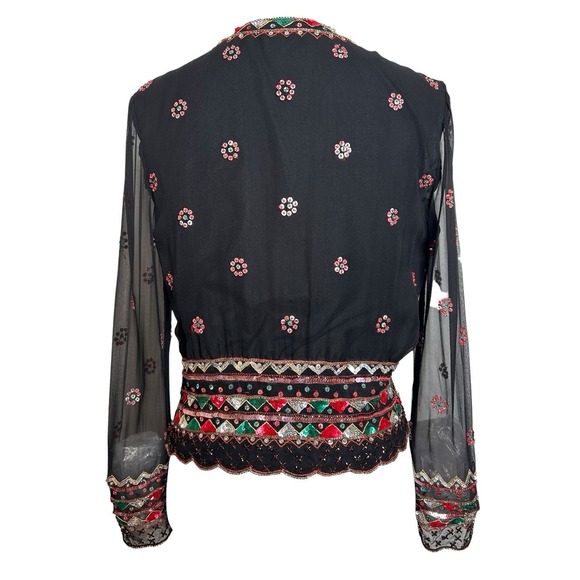 Marina Beaded Sequin Silk Sheer Blouse Black Y2K Whimsigoth Size S / M - Picture 5 of 11